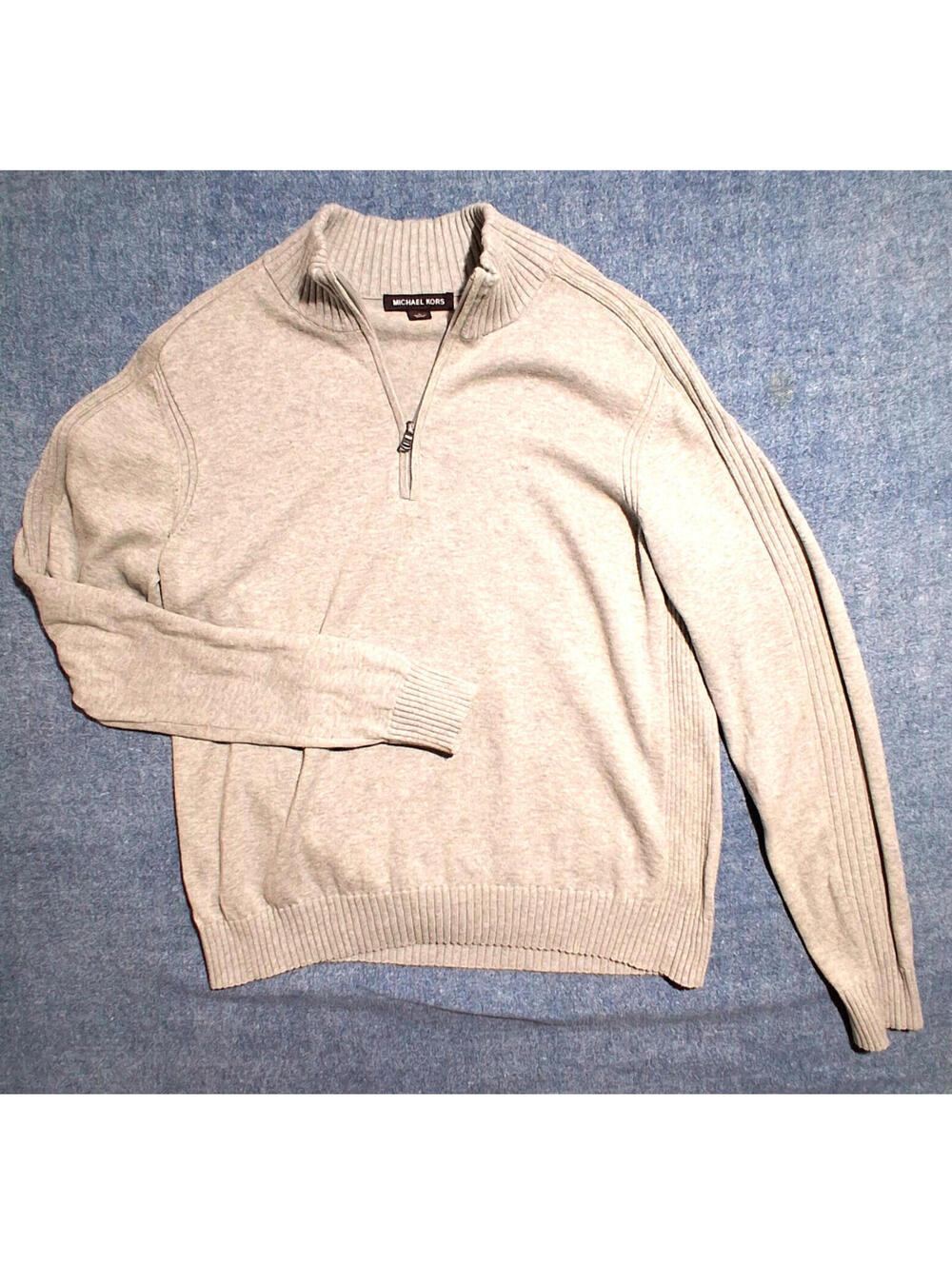 Michael Kors Men's Large Gray Quarter Zip Pullover Knit Sweater